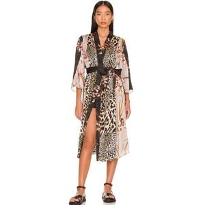 Allsaints Elsa Kuroyuri Kimono In Black Size US 8 Floral Leopard Print